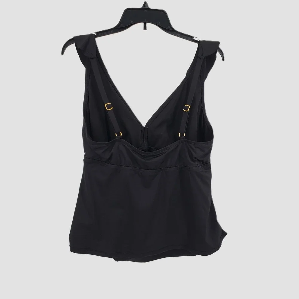 Sonnet‎ Shores Black Ruffle V-Neck Tankini Top Plus Size 20W Ruched Swimwear
